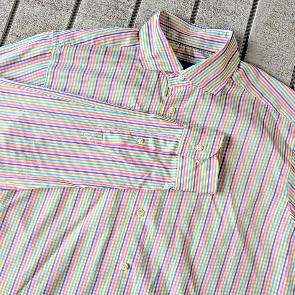 Eton Dress Shirt Mens Large 16 41 Multicolor Striped 100% Cotton Button Down L/S